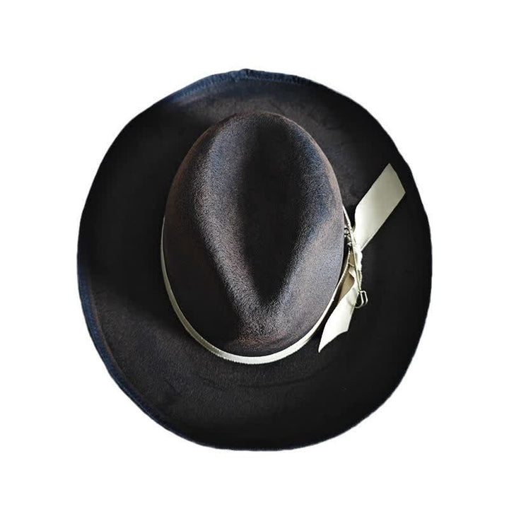 Chapeau de cowboy en laine noire avec nœud en ruban Fedora - image 3