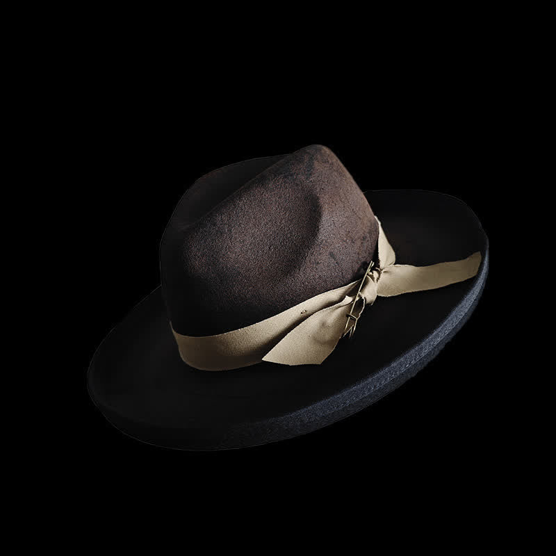 Chapeau de cowboy en laine noire avec nœud en ruban Fedora - image 2