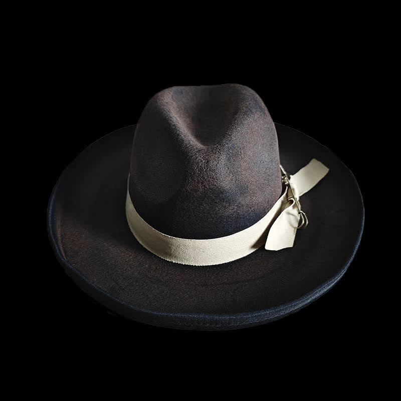 Chapeau de cowboy en laine noire avec nœud en ruban Fedora - Noir - L (23 1/4"-23 5/8") - image 0