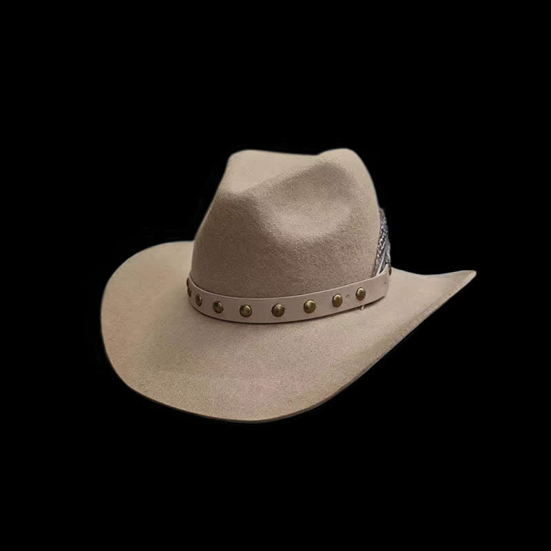 Chapeau de cowboy avec rivets et plumes cloutées - Chameau - L (23 1/4"-23 5/8") - image 0