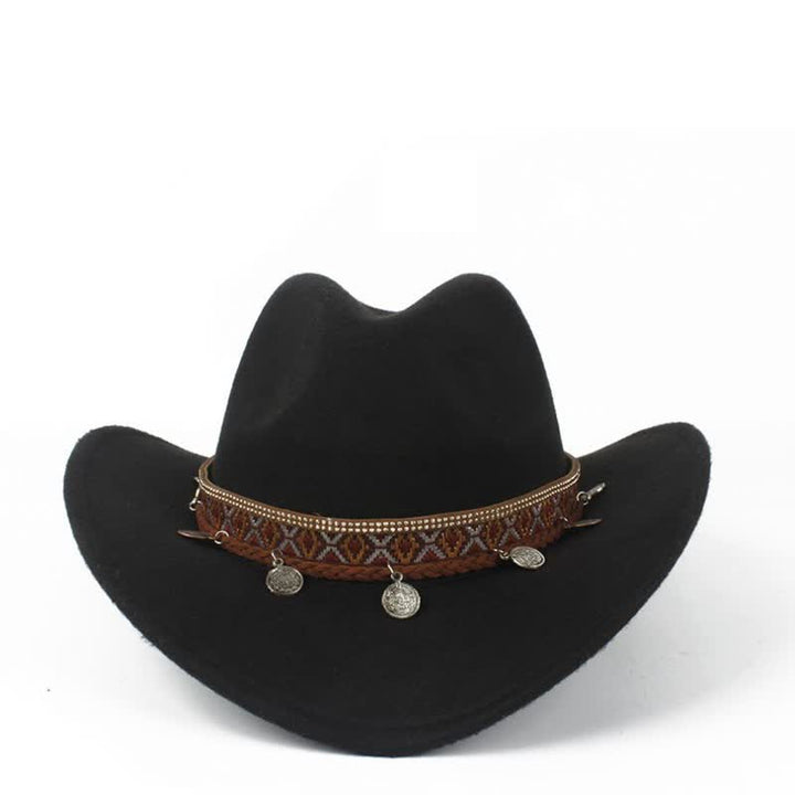Chapeau de cowboy rétro à large bord avec bande en corde tressée - image 5