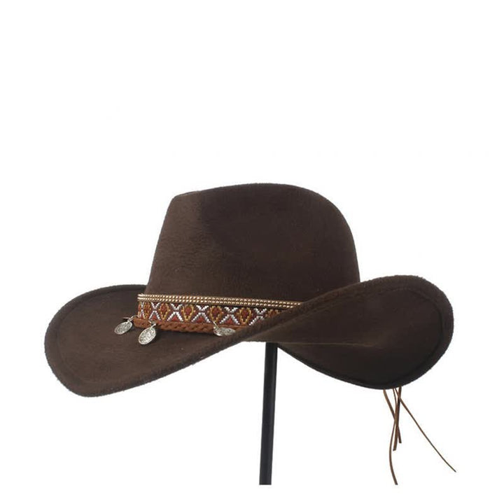 Chapeau de cowboy rétro à large bord avec bande en corde tressée - image 2