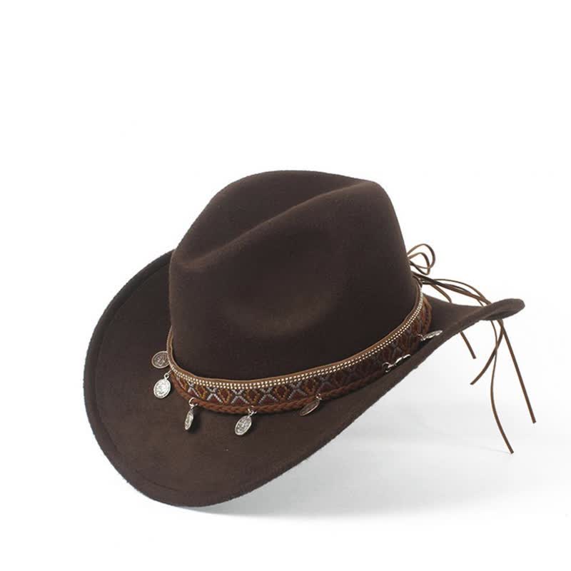 Chapeau de cowboy rétro à large bord avec bande en corde tressée - image 1