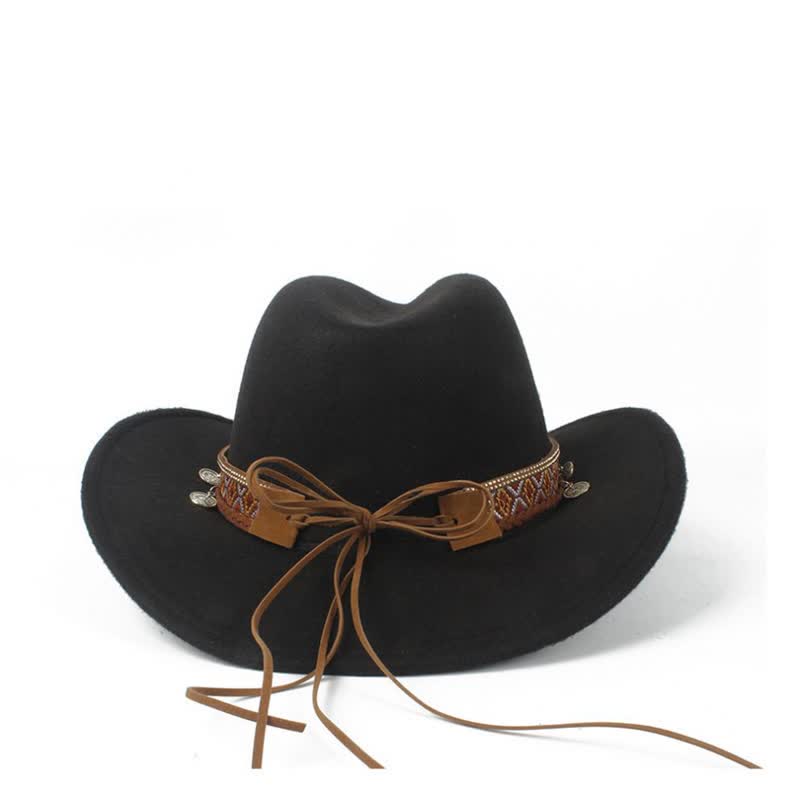 Chapeau de cowboy rétro à large bord avec bande en corde tressée - image 4