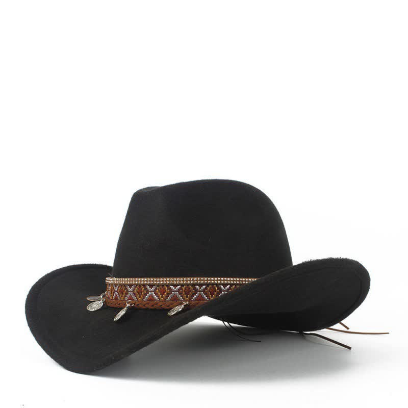 Chapeau de cowboy rétro à large bord avec bande en corde tressée - Noir - M (22"-22 7/8") - image 3
