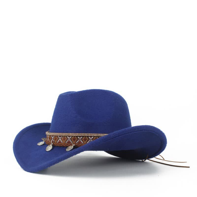 Chapeau de cowboy rétro à large bord avec bande en corde tressée - Royal - M (22"-22 7/8") - image 12