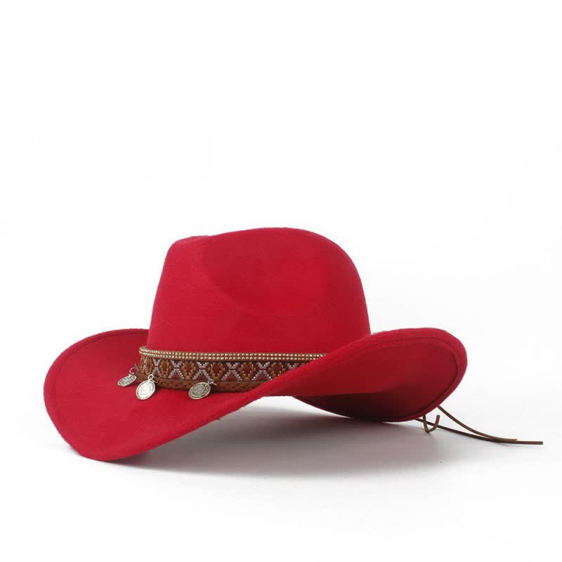 Chapeau de cowboy rétro à large bord avec bande en corde tressée - Rouge - M (22"-22 7/8") - image 7