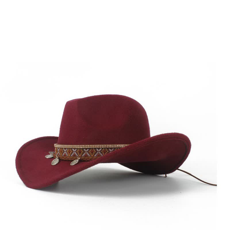 Chapeau de cowboy rétro à large bord avec bande en corde tressée - Bourgogne - M (22"-22 7/8") - image 9