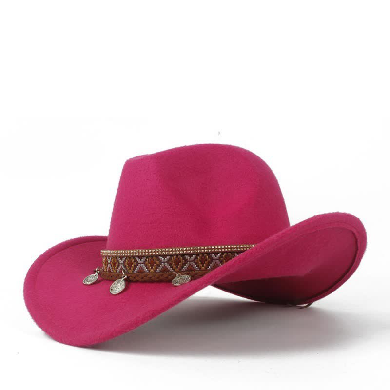 Chapeau de cowboy rétro à large bord avec bande en corde tressée - Rose vif - M (22"-22 7/8") - image 10