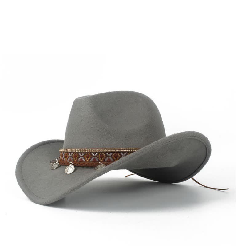 Chapeau de cowboy rétro à large bord avec bande en corde tressée - Gris - M (22"-22 7/8") - image 11
