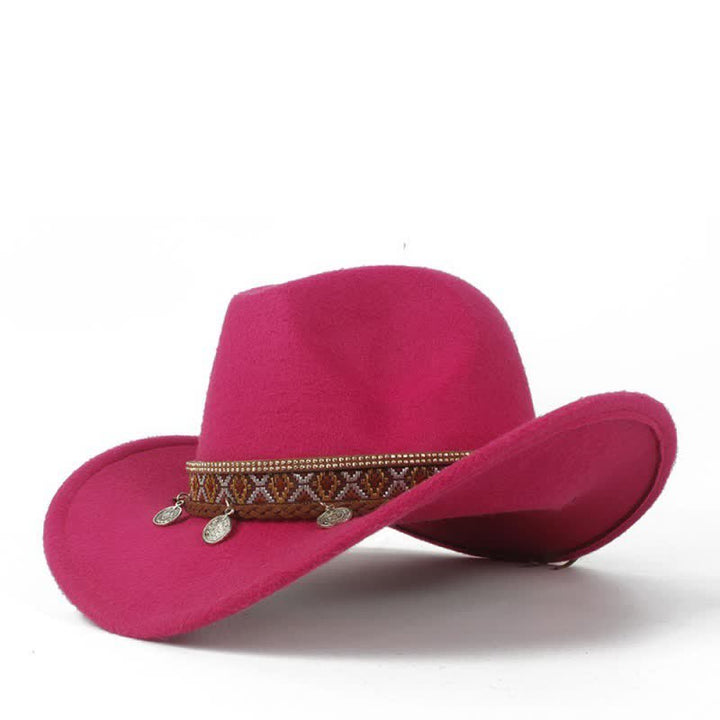 Chapeau de cowboy rétro à large bord avec bande en corde tressée - Rose vif - M (22"-22 7/8") - image 10