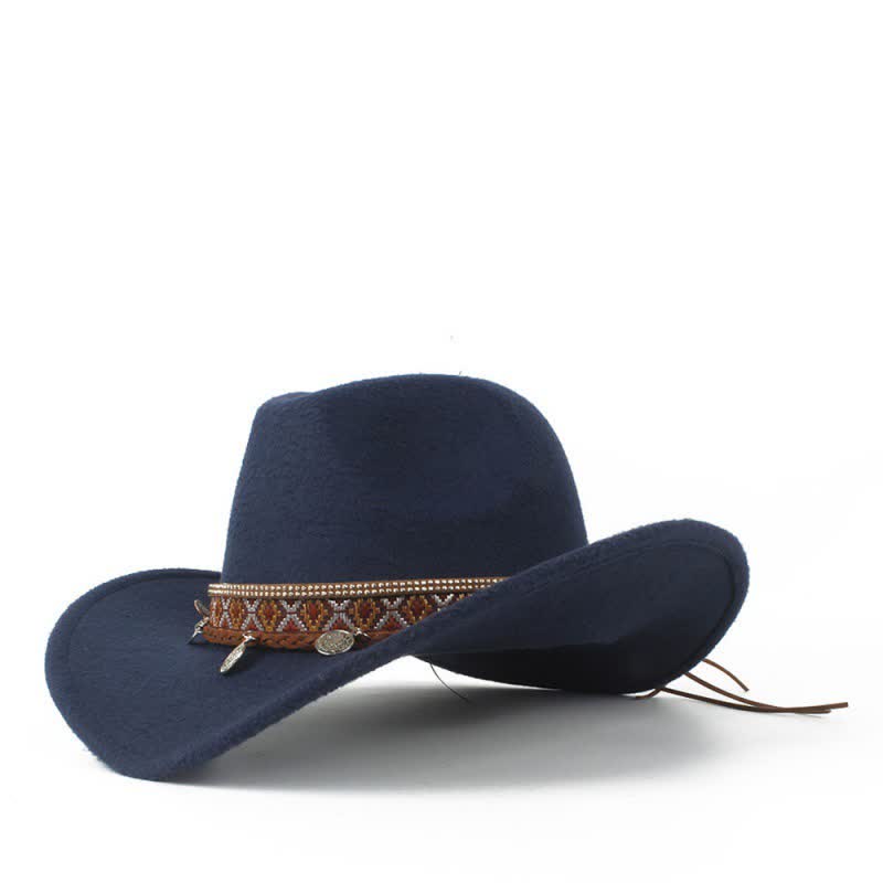 Chapeau de cowboy rétro à large bord avec bande en corde tressée - Marine - M (22"-22 7/8") - image 8