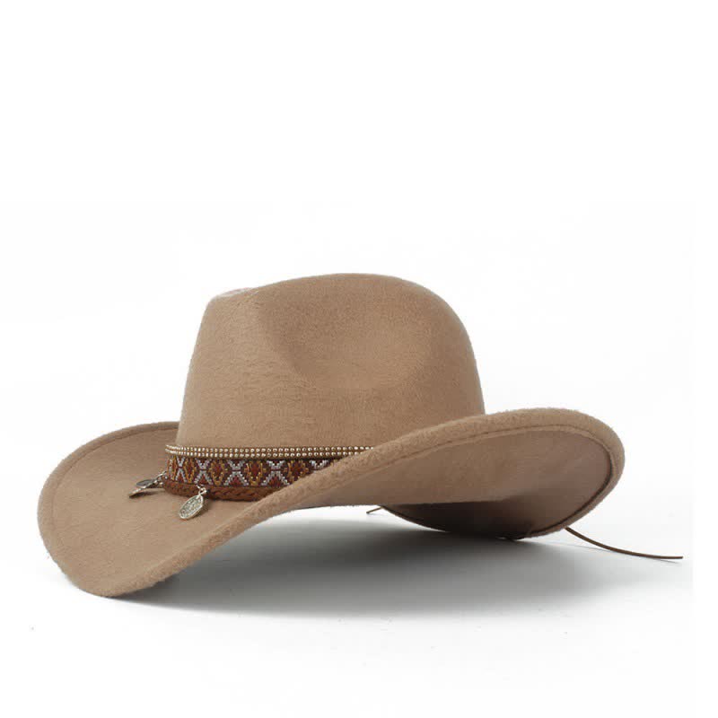 Chapeau de cowboy rétro à large bord avec bande en corde tressée - Chameau - M (22"-22 7/8") - image 6