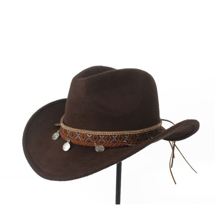 Chapeau de cowboy rétro à large bord avec bande en corde tressée - Café - M (22"-22 7/8") - image 0