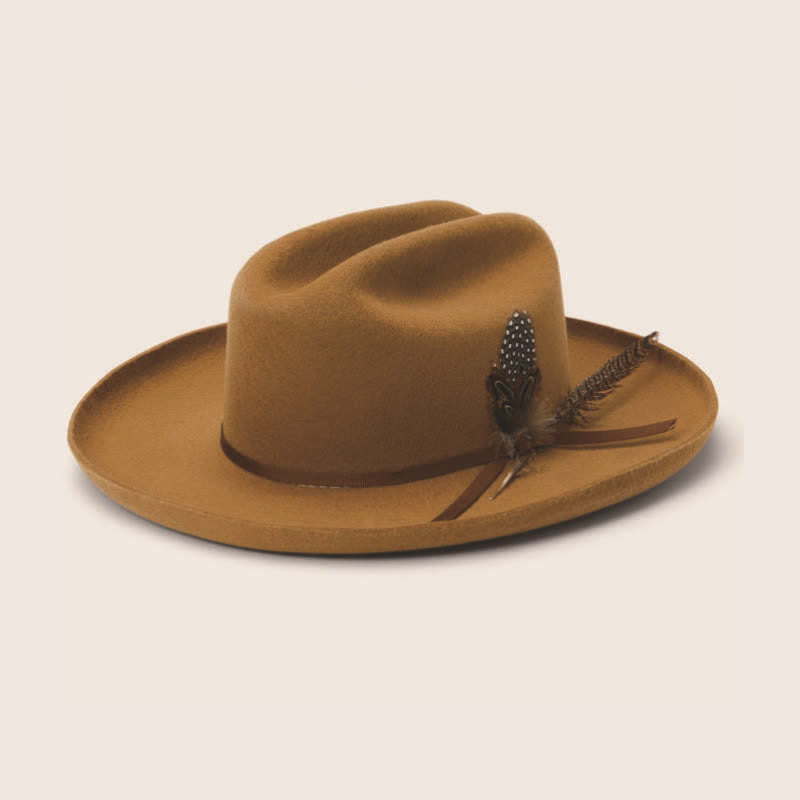 Chapeau de cowboy à plumes et rubans pour le festival des carnavals élégants - Chameau foncé - L (23 1/4"-23 5/8") - image 0