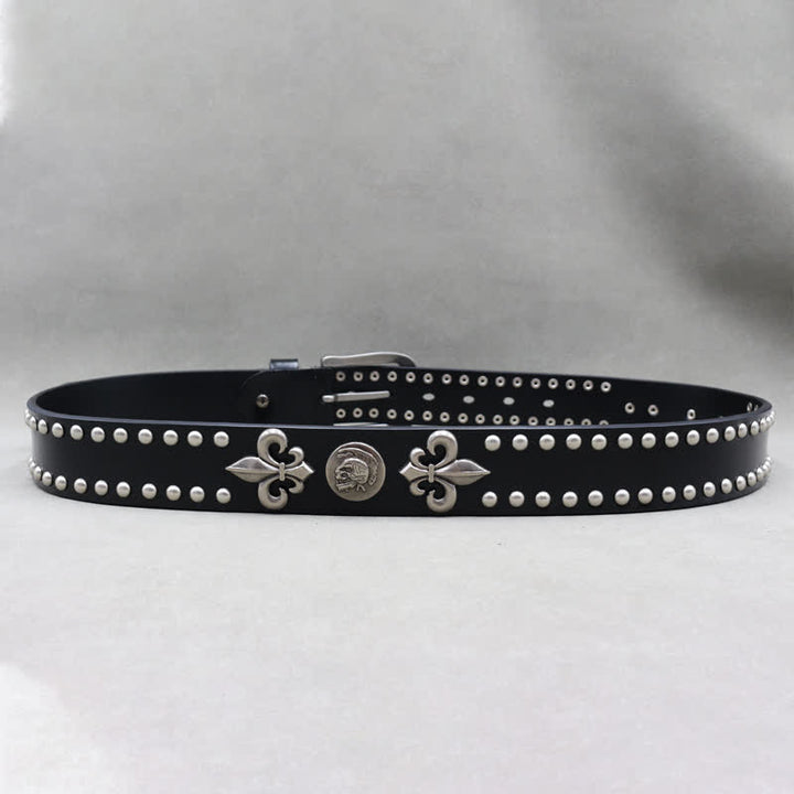 Ceinture gothique en cuir clouté à 2 rangées de rivets argentés et tête de mort