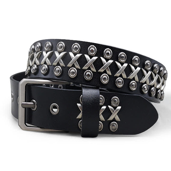 Ceinture en cuir cloutée punk rock à 3 rangs Cross &amp; Circle