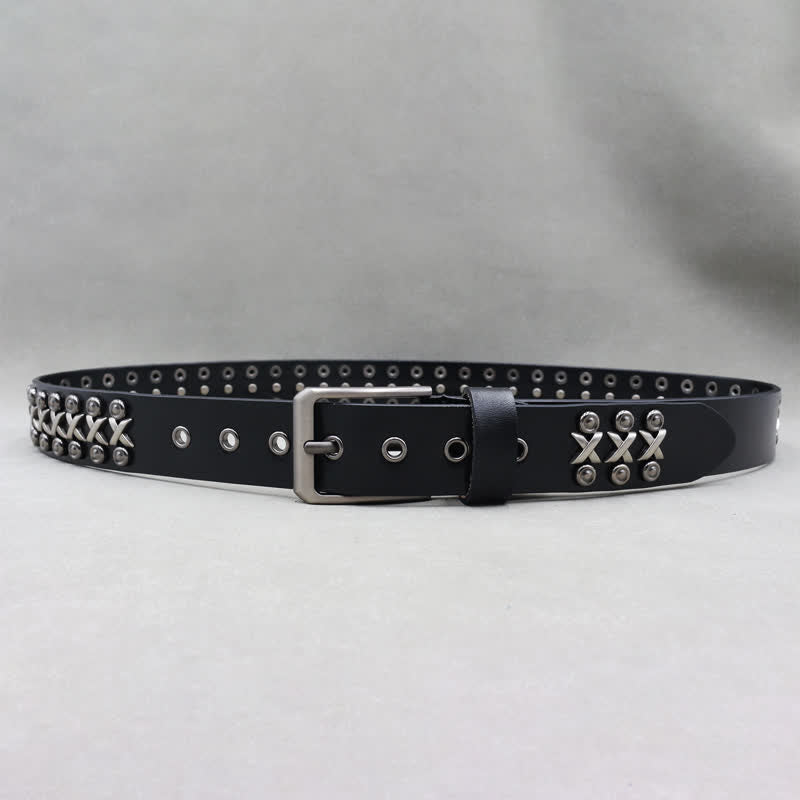 Ceinture en cuir cloutée punk rock à 3 rangs Cross &amp; Circle