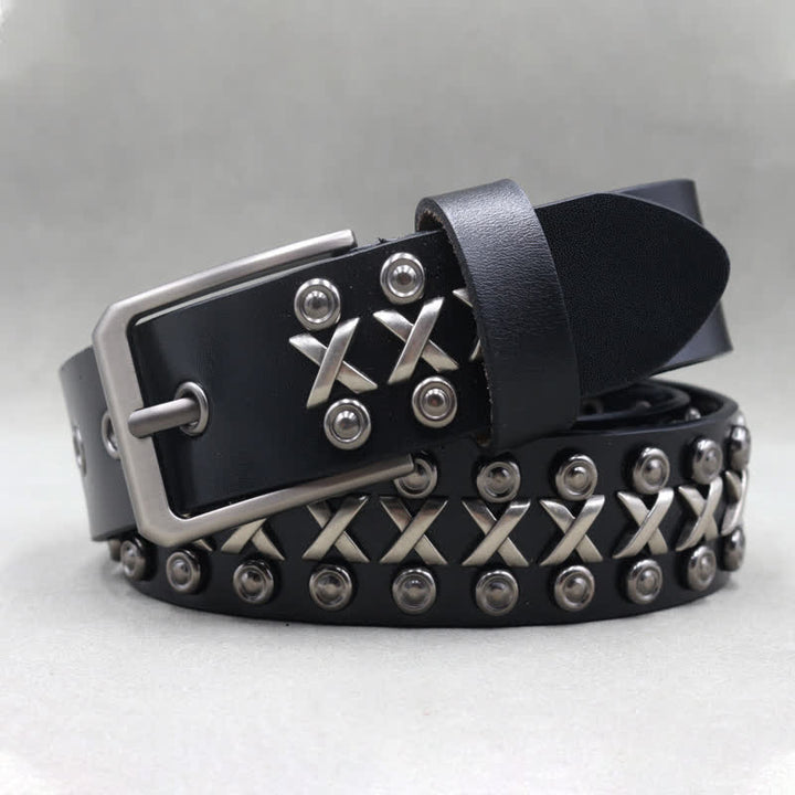 Ceinture en cuir cloutée punk rock à 3 rangs Cross &amp; Circle