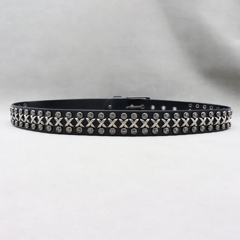 Ceinture en cuir cloutée punk rock à 3 rangs Cross &amp; Circle