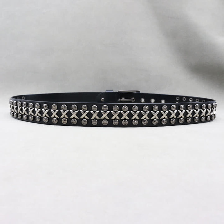 Ceinture en cuir cloutée punk rock à 3 rangs Cross &amp; Circle