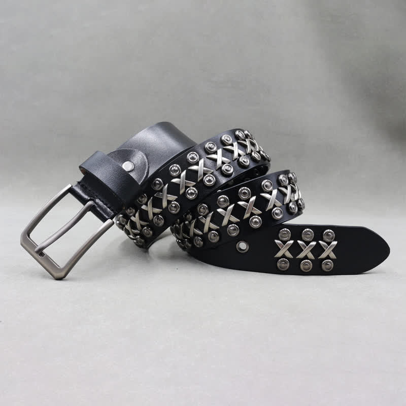 Ceinture en cuir cloutée punk rock à 3 rangs Cross &amp; Circle