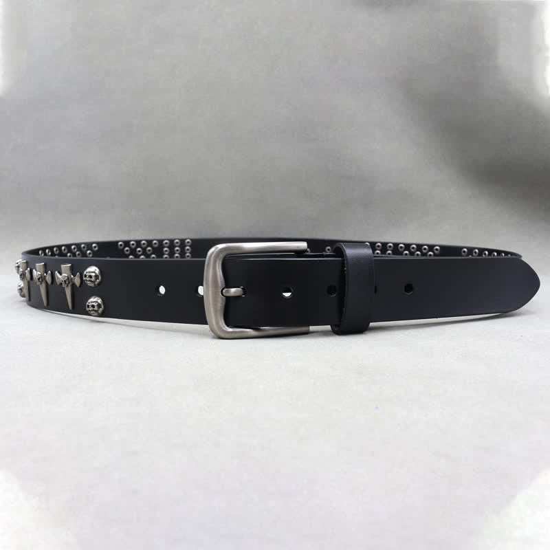 Ceinture en cuir cloutée punk rock à 3 rangées avec croix et tête de mort