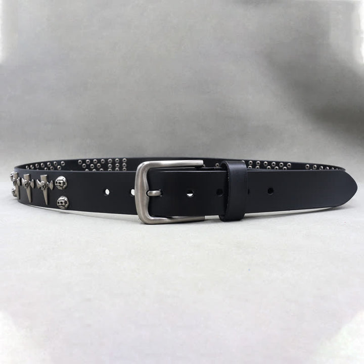 Ceinture en cuir cloutée punk rock à 3 rangées avec croix et tête de mort
