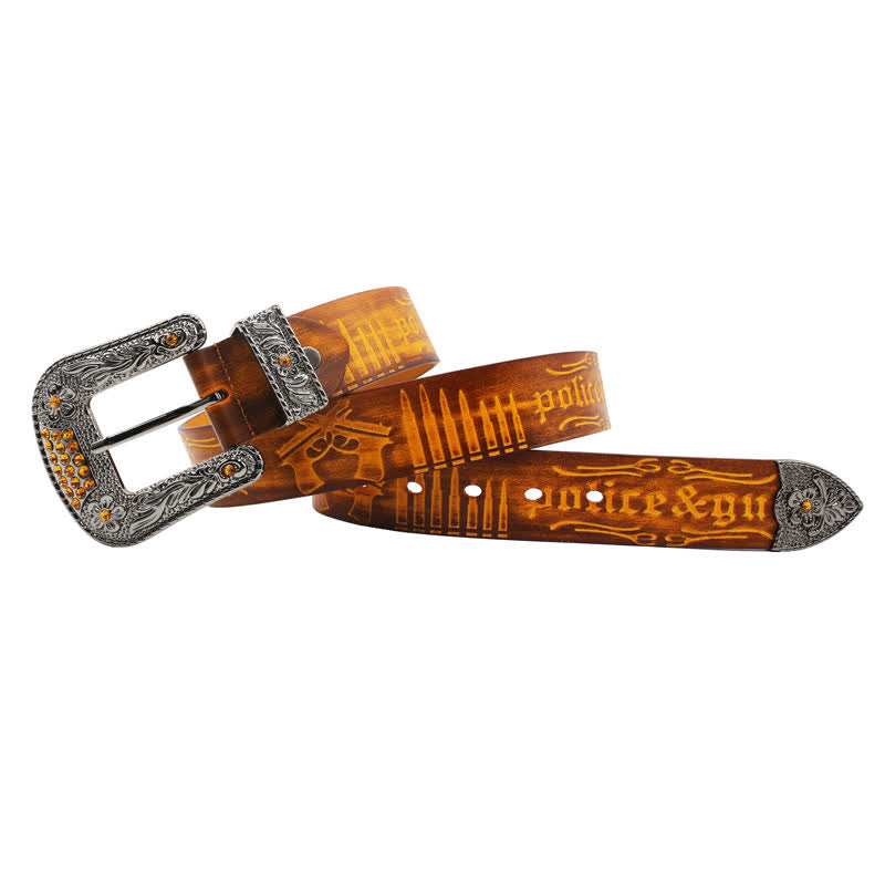 Ceinture en cuir avec boucle en strass et motif balle de pistolet