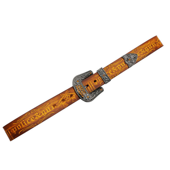 Ceinture en cuir avec boucle en strass et motif balle de pistolet