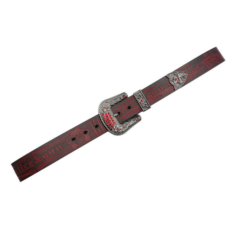 Ceinture en cuir avec boucle en strass et motif balle de pistolet