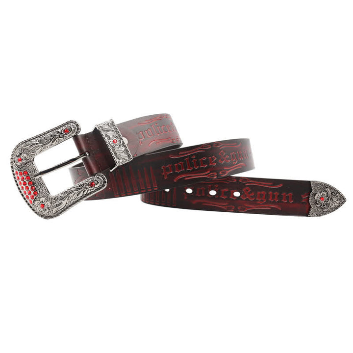 Ceinture en cuir avec boucle en strass et motif balle de pistolet
