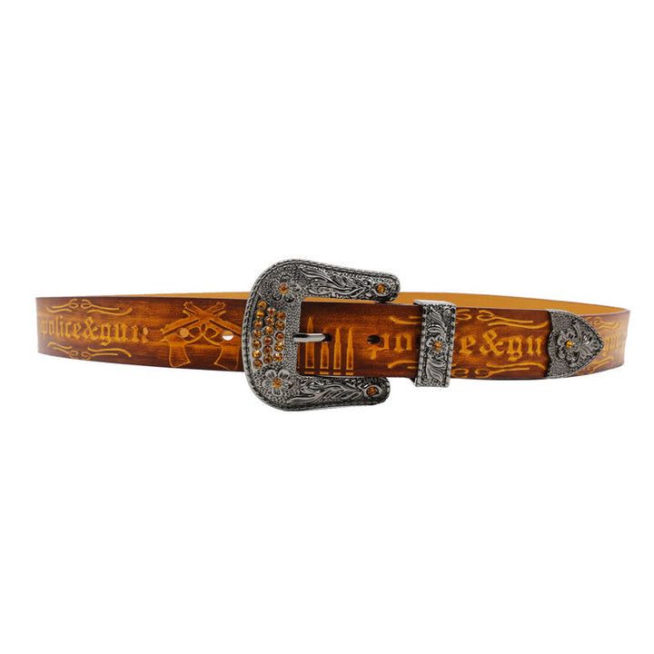 Ceinture en cuir avec boucle en strass et motif balle de pistolet