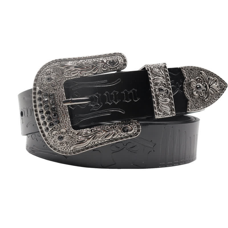 Ceinture en cuir avec boucle en strass et motif balle de pistolet