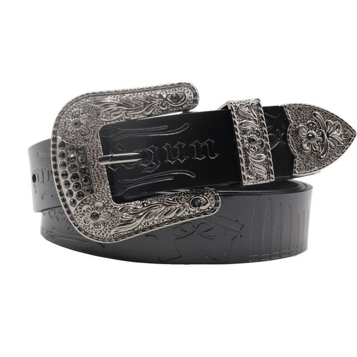 Ceinture en cuir avec boucle en strass et motif balle de pistolet