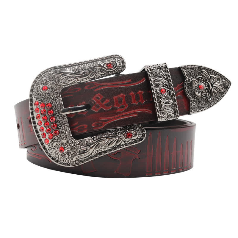 Ceinture en cuir avec boucle en strass et motif balle de pistolet