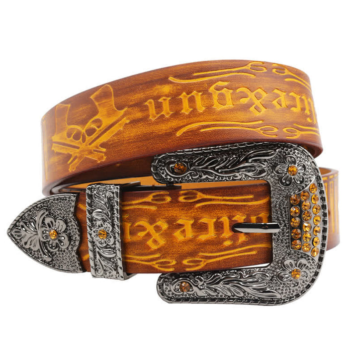 Ceinture en cuir avec boucle en strass et motif balle de pistolet