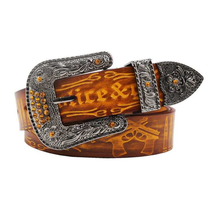 Ceinture en cuir avec boucle en strass et motif balle de pistolet