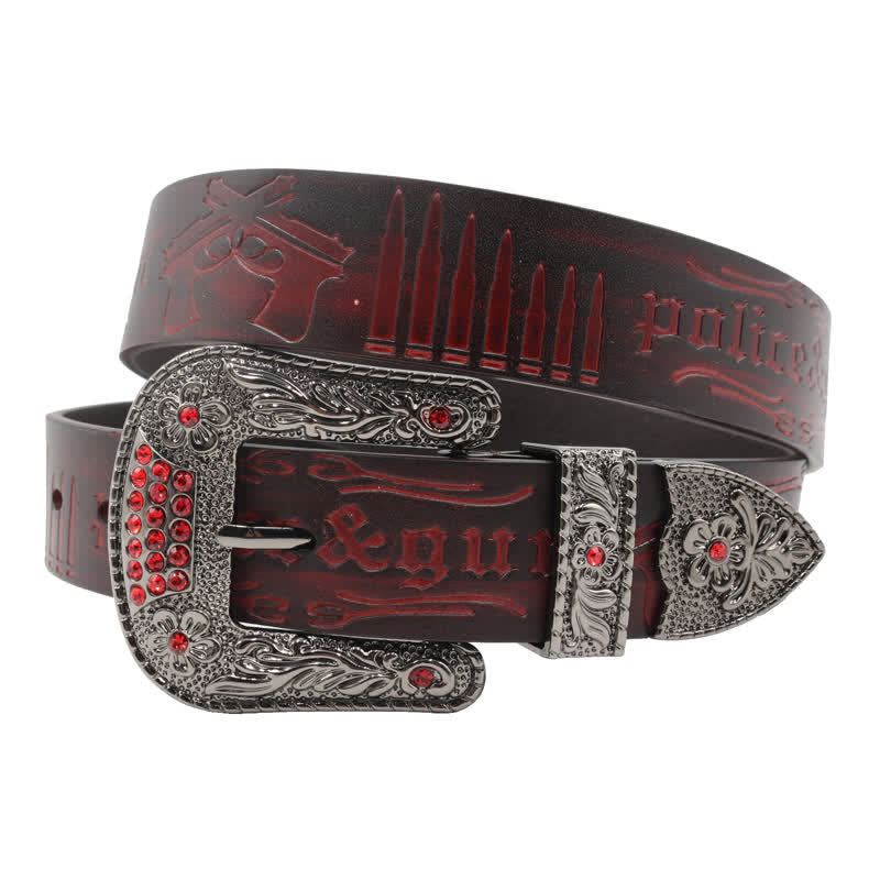 Ceinture en cuir avec boucle en strass et motif balle de pistolet