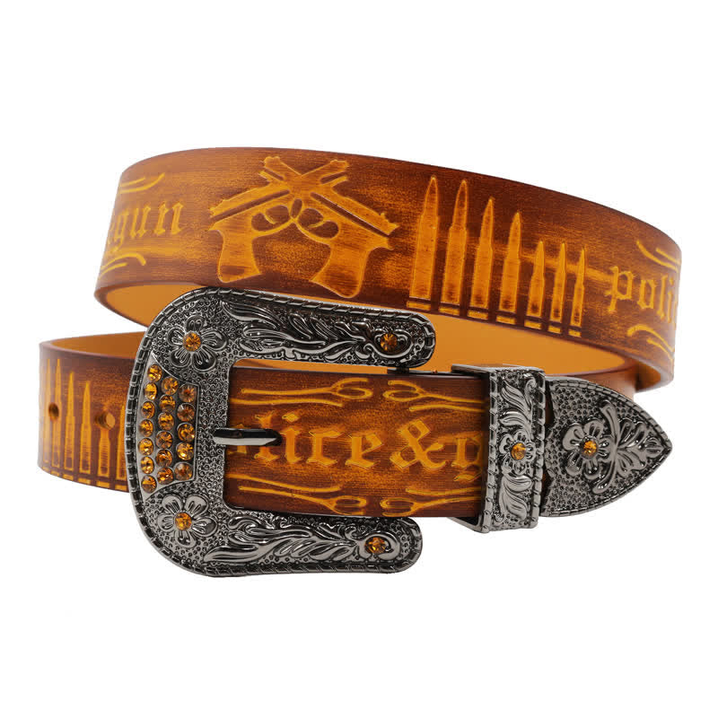 Ceinture en cuir avec boucle en strass et motif balle de pistolet