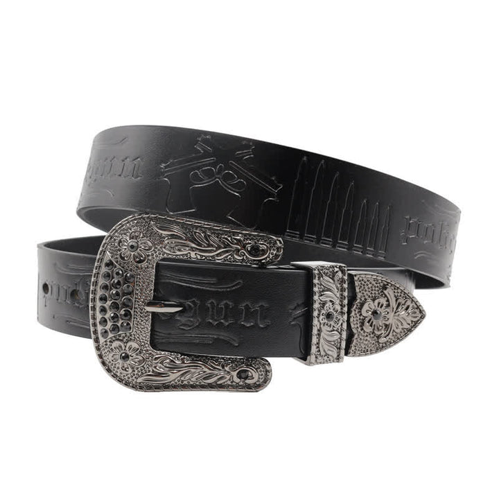 Ceinture en cuir avec boucle en strass et motif balle de pistolet