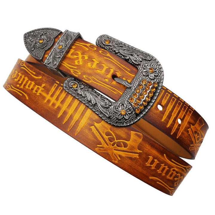 Ceinture en cuir avec boucle en strass et motif balle de pistolet