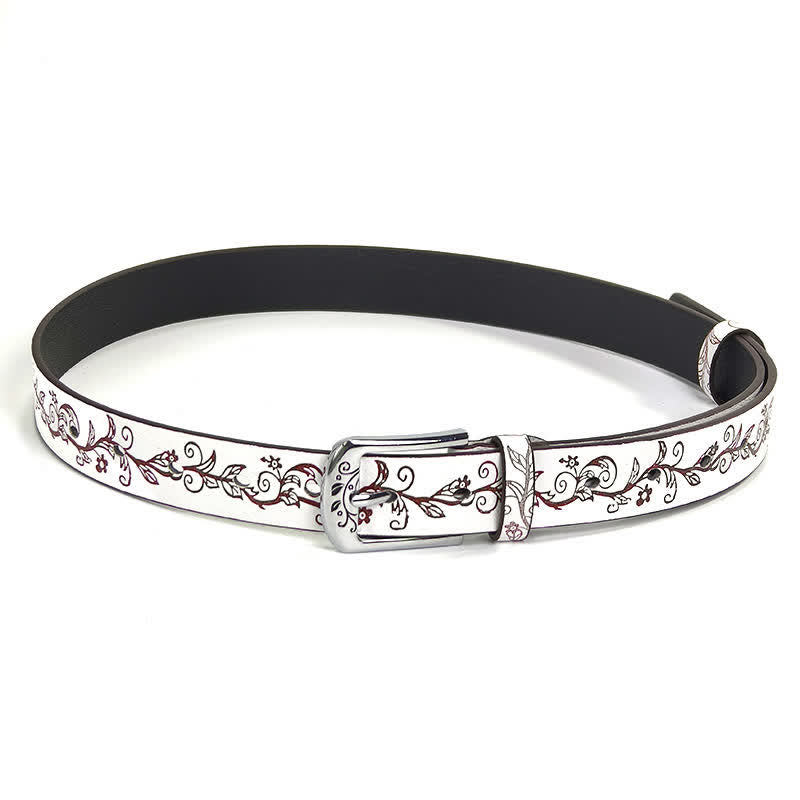 Ceinture en cuir à motif de feuilles et de fleurs en relief pour femme