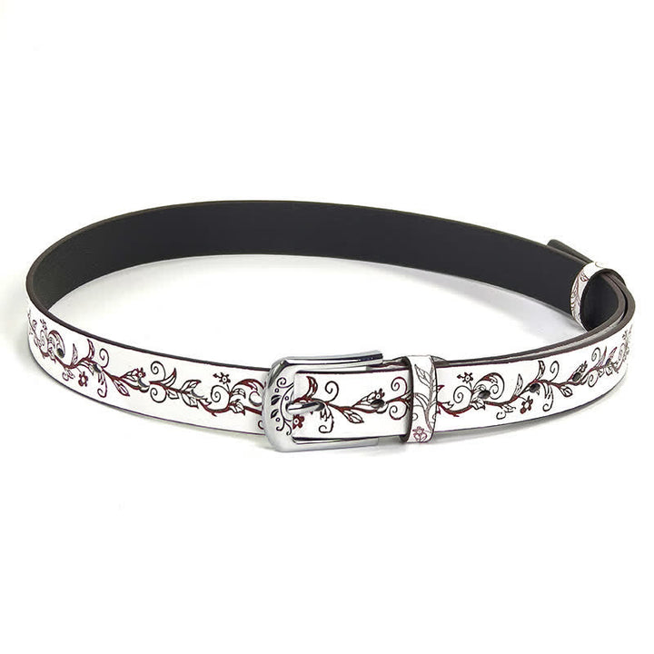 Ceinture en cuir à motif de feuilles et de fleurs en relief pour femme