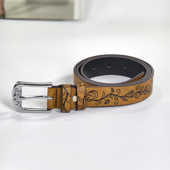 Ceinture en cuir à motif de feuilles et de fleurs en relief pour femme