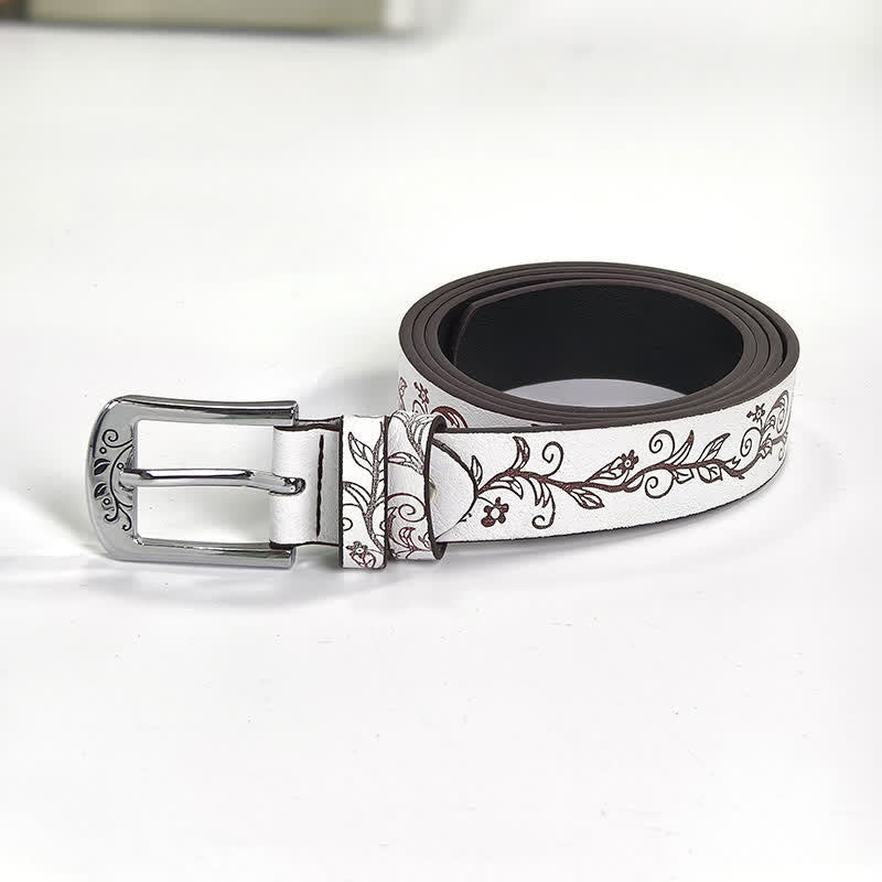 Ceinture en cuir à motif de feuilles et de fleurs en relief pour femme