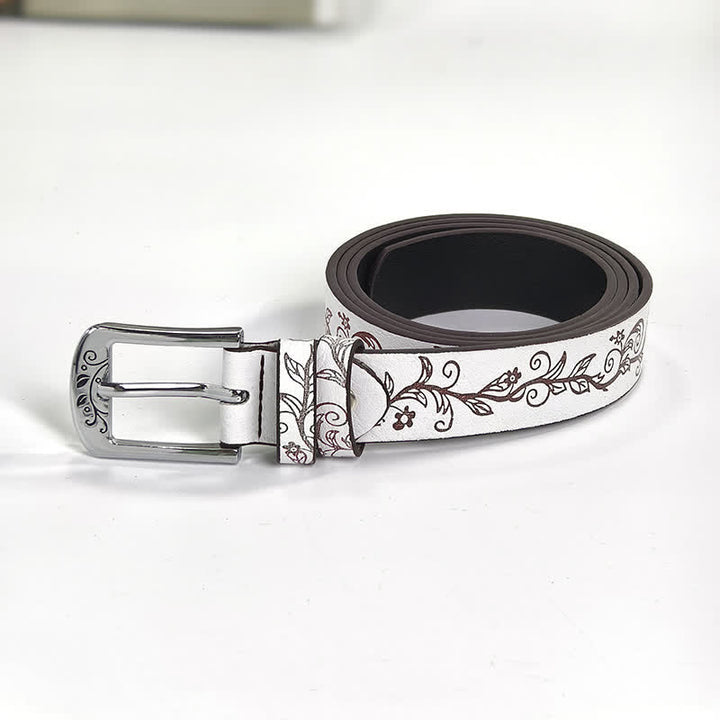 Ceinture en cuir à motif de feuilles et de fleurs en relief pour femme