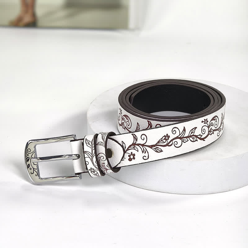 Ceinture en cuir à motif de feuilles et de fleurs en relief pour femme