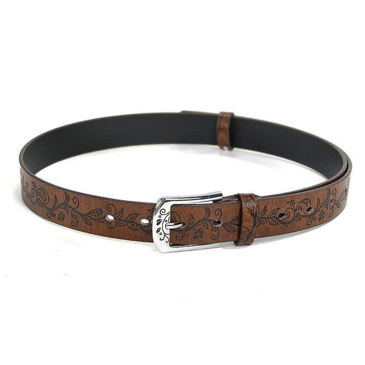 Ceinture en cuir à motif de feuilles et de fleurs en relief pour femme