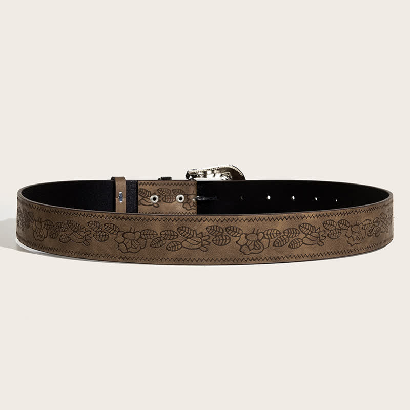 Ceinture en cuir à motif gaufré de feuilles de roses pour femme